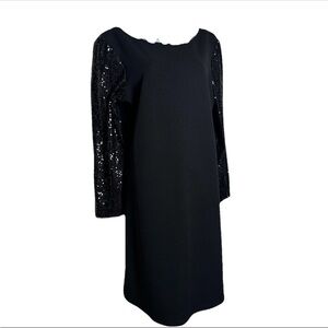 Marina Women’s Black V-Back Pullover Dress Size 12 Sheath Formal Sequins Sleeves